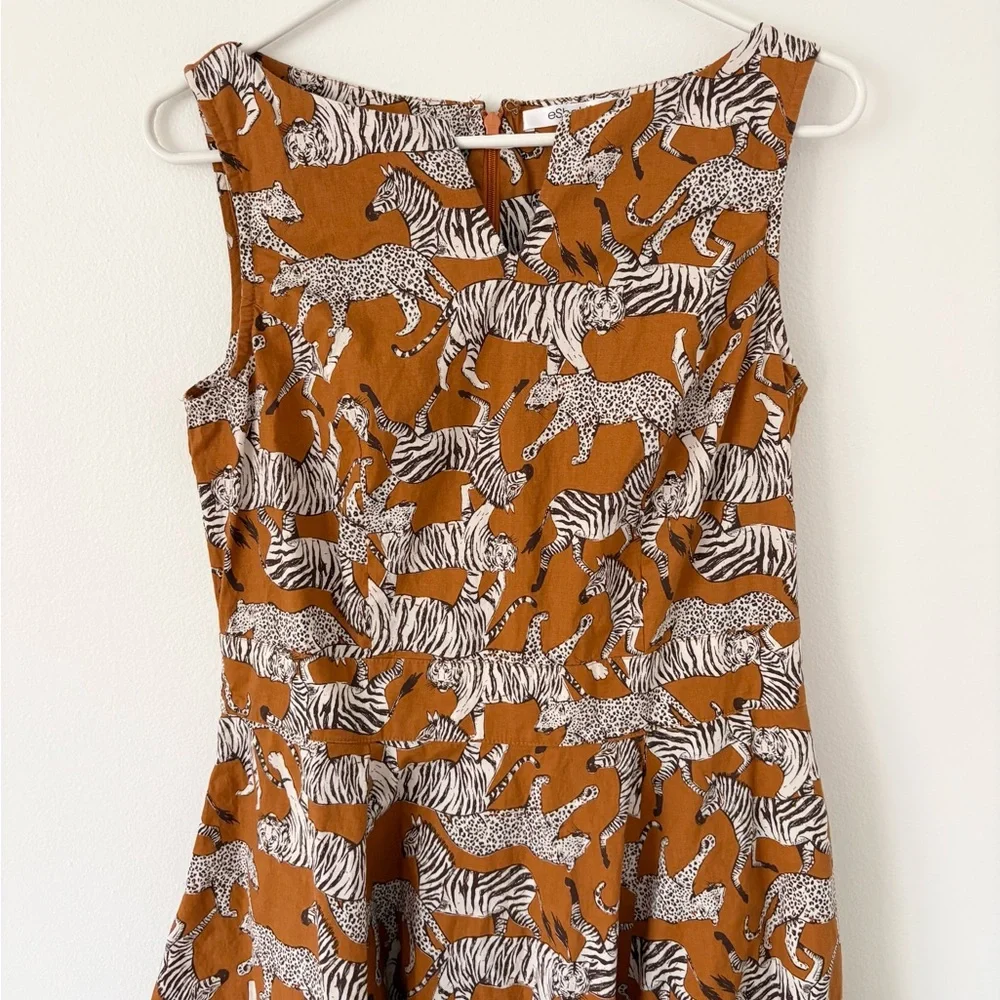 eShakti Rust Black White Zebra Cheetah Print Sleeveless Belted Maxi Dress Medium - Picture 7 of 10